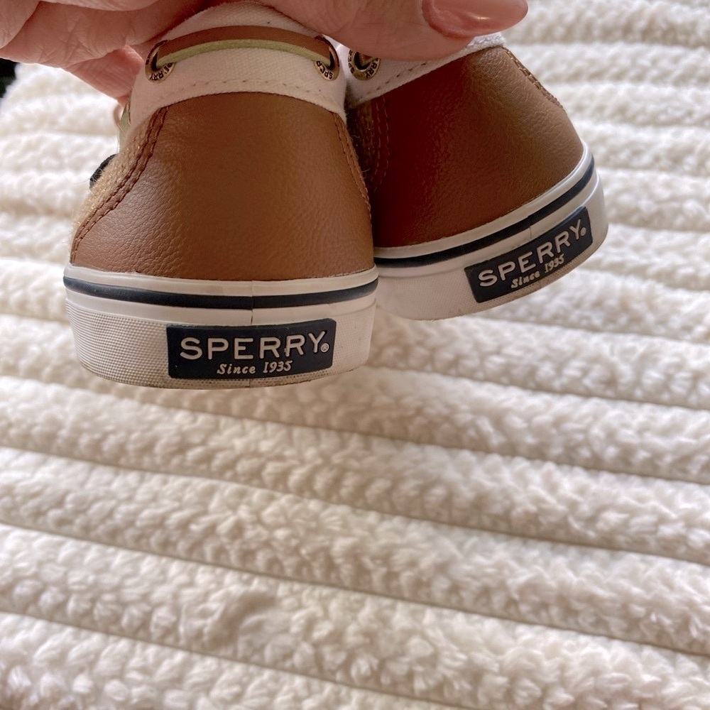 Sperry Top-Sider Women’s Boat Shoes Size 8.5M White Canvas & Tan Leather - Picture 6 of 9